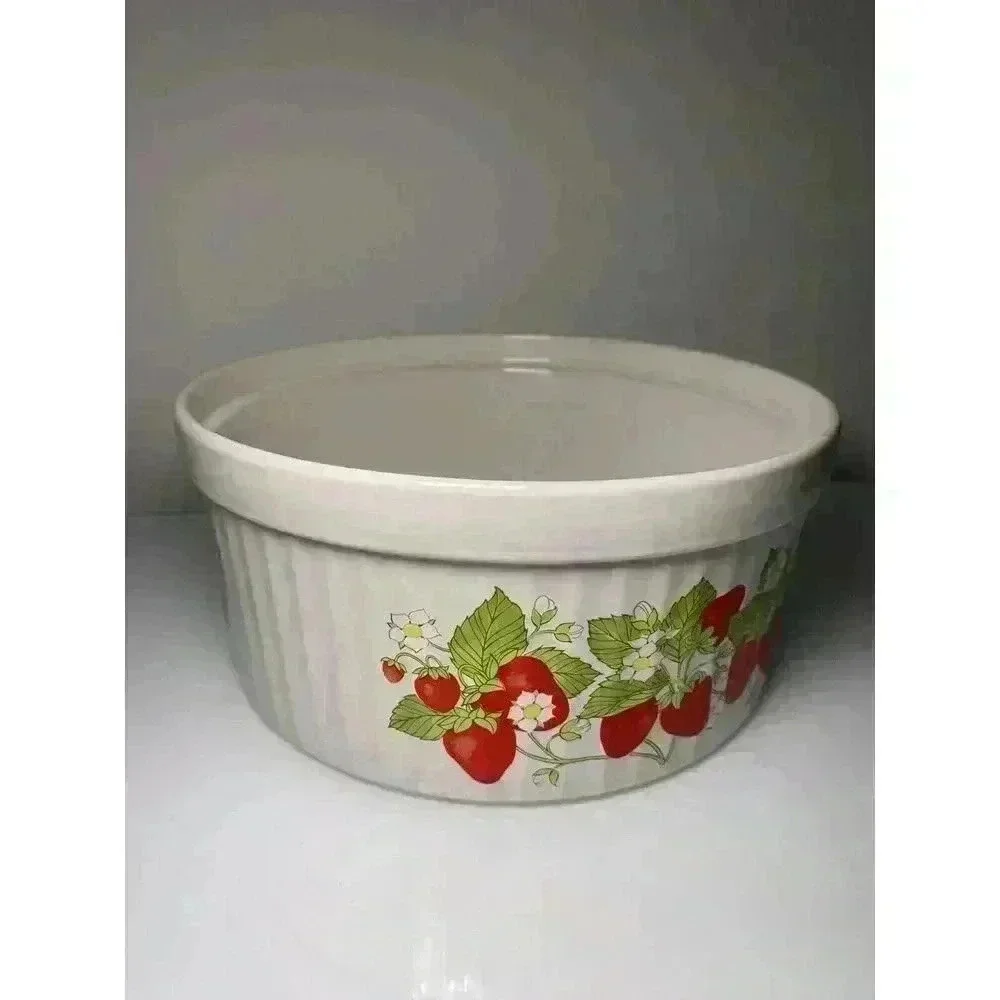 Vintage 1985 Action Strawberry Round Souffle Baking Souffle Dish Stoneware